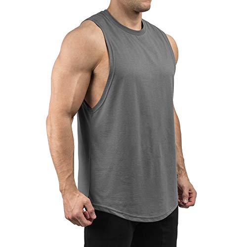 Sixlab Round Cut Off Tank Top Herren Muskelshirt Gym Fitness (S, Dunkelgrau) von Sixlab