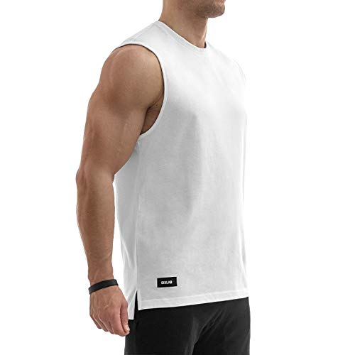 Sixlab Side Split Muscle Tank Top Herren Fitness Shirt Gym (S, Weiß) von Sixlab