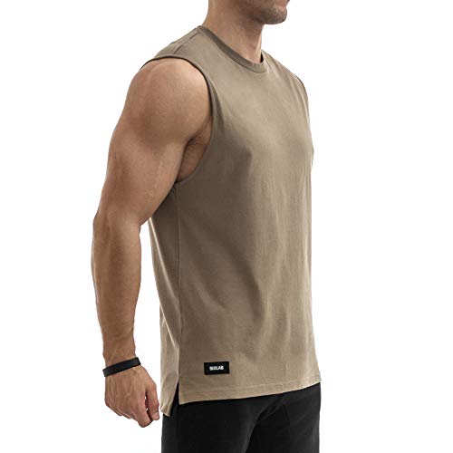 Sixlab Side Split Muscle Tank Top Herren Fitness Shirt Gym (XL, Braun) von Sixlab