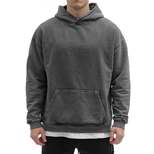 Sixlab Vintage Oversize Hoodie Herren Sweater Kapuzen Pullover 500 GSM Baumwolle - French Terry (Vintage Black Hoodie, S) von Sixlab