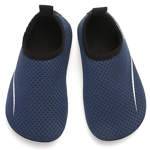 Badeschuhe Kinder Jungen Mädchen Wasserschuhe Schwimmschuhe Leicht Strandschuh Schnell Trocknend Aquaschuh Water Shoes für Beach Pool Surfen Wasserpark (Dunkelblau Einfache Linie,24 EU) von Sixspace