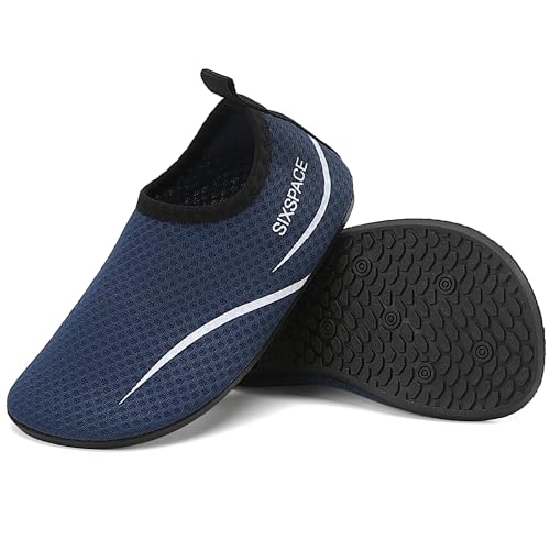 Badeschuhe Kinder Jungen Mädchen Wasserschuhe Schwimmschuhe Leicht Strandschuh Schnell Trocknend Aquaschuh Water Shoes für Beach Pool Surfen Wasserpark (Dunkelblau Einfache Linie,26 EU) von Sixspace