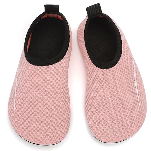 Badeschuhe Kinder Jungen Mädchen Wasserschuhe Schwimmschuhe Leicht Strandschuhe Aquaschuhe Surfschuhe Water Shoes für Schwimmbad Beach Pool Surfen Wasserpark (Pink Einfache Linie,24 EU) von Sixspace