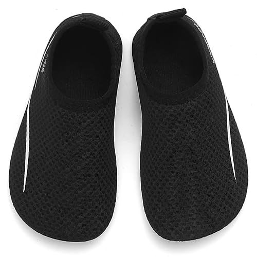 Badeschuhe Kinder Jungen Mädchen Wasserschuhe Schwimmschuhe Leicht Strandschuhe Schnell Trocknend Aquaschuhe Water Shoes für Schwimmbad Beach Pool Wasserpark (Schwarz Einfache Linie,32 EU) von Sixspace