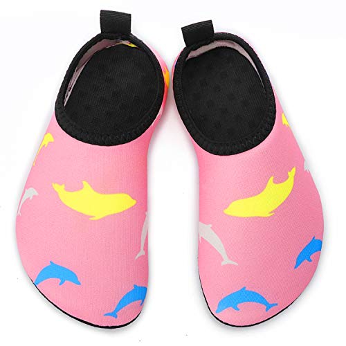 Badeschuhe Kinder Jungen Mädchen Wasserschuhe Schwimmschuhe Strandschuhe Atmungsaktiv Aquaschuhe Barfussschuhe Water Shoes für Schwimmbad Beach Pool Wasserpark (Pink Kleiner Fisch,24 EU) von Sixspace