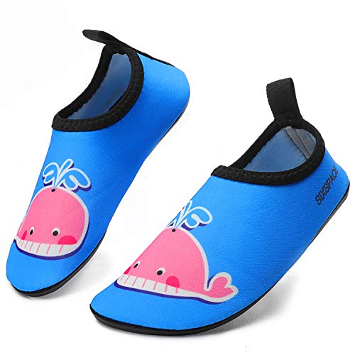 Badeschuhe Kinder Jungen Mädchen Wasserschuhe Schwimmschuhe Strandschuhe Atmungsaktiv rutschfest Aquaschuhe Surfschuh Water Shoes für Beach Pool Wasserpark (Dunkelblau Pink Wal,26 EU) von Sixspace