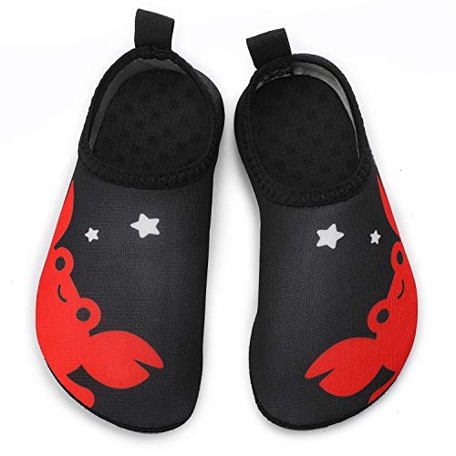 Badeschuhe Kinder Jungen Mädchen Wasserschuhe Schwimmschuhe Strandschuhe Weich rutschfest Aquaschuh Neoprenschuhe Water Shoes für Schwimmbad Beach Pool Wasserpark (Schwarz/Rote Krabbe,25 EU) von Sixspace