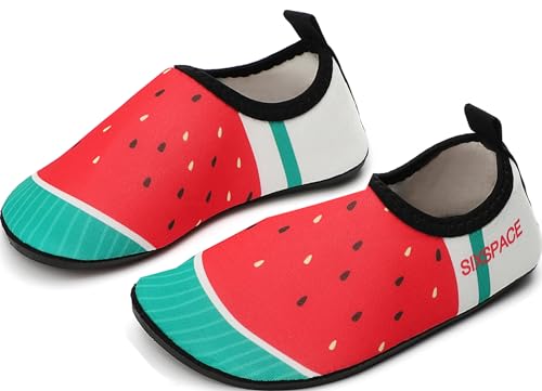 Badeschuhe Kinder Wasserschuhe Schnell Trocknend Schwimmschuhe rutschfeste Aquaschuhe Leicht Strandschuhe für Jungen Mädchen Surfschuhe Kleinkind Baby Barfußschuhe Beach Pool (Rot, 32 EU) von Sixspace