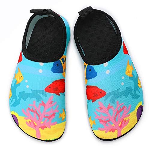 Badeschuhe Knder Jungen Mädchen Wasserschuhe Schwimmschuhe Strandschuhe Weich Schnell Trocknend Aquaschuhe Surfschuh für Schwimmbad Beach Pool Surfen Wasserpark (Blau Unterwasserwelt,24 EU) von Sixspace