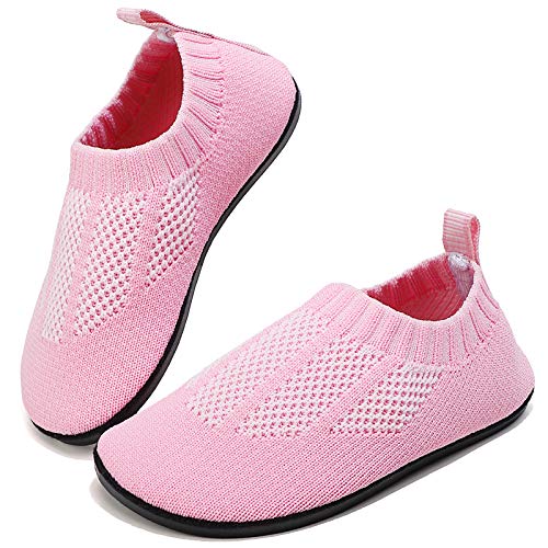 Sixspace Kinder Hausschuhe Jungen Mädchen Hüttenschuhe Baby unisex Pantoffeln Bequem Leicht Rutschfeste Kleinkinder Lauflernschuhe (Pink/Weiß,21 EU) von Sixspace