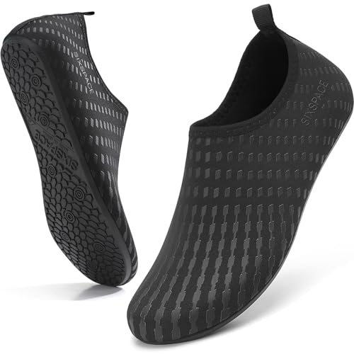 Sixspace Badeschuhe Damen Herren Wasserschuhe Schnell Trocknend Schwimmschuhe Strandschuhe Aquaschuhe Surfschuhe Leicht Neoprenschuhe (Schwarz,36 EU) von Sixspace