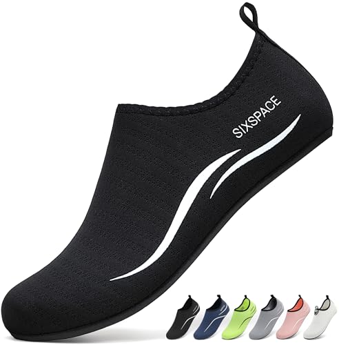 Sixspace Badeschuhe Herren Wasserschuhe Schwimmschuhe Männer Frauen Strandschuhe Barfußschuhe für Strand,Pool,Meer,Wassersport,Tauchen,Surfen,Aqua Cycling(Schwarz 43 EU) von Sixspace
