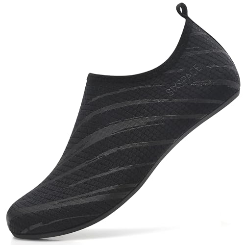 Sixspace Badeschuhe Damen Herren Wasserschuhe Schwimmschuhe Männer Frauen Strandschuhe Aquaschuhe Barfußschuhe(Schwarz,43 EU) von Sixspace