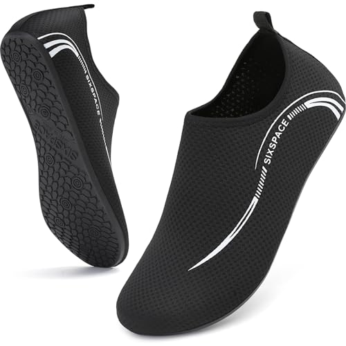 Sixspace Badeschuhe Damen Herren Wasserschuhe Schwimmschuhe Männer Frauen Strandschuhe Aquaschuhe Barfußschuhe für Strand,Pool,Meer,Wassersport,Tauchen,Surfen,Aqua Cycling(Schwarz,44 EU) von Sixspace