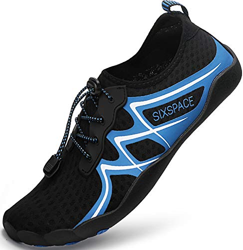 Sixspace Damen Herren Badeschuhe Wasserschuhe Schwimmschuhe Männer Frauen Strandschuhe Barfußschuhe(Schwarz/Blau 43 EU) von Sixspace