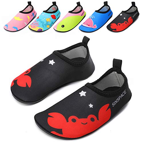 Sixspace Badeschuhe Kinder Schwimmschuhe Jungen Mädchen Wasserschuhe Schnell Trocknend Strandschuhe Aquaschuhe für Beach Pool(Schwarz,27 EU) von Sixspace