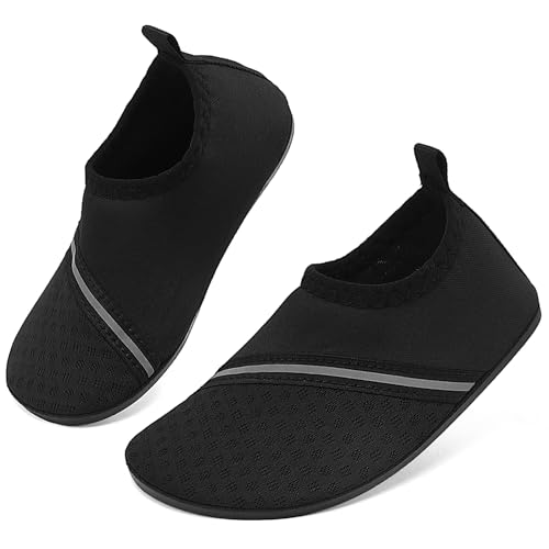 Sixspace Badeschuhe Kinder Wasserschuhe Schnell Trocknend Schwimmschuhe Rutschfeste Aquaschuhe Leicht Strandschuhe für Jungen Mädchen Surfschuhe Kleinkind Baby Barfußschuhe Beach Pool (Schwarz, 25 EU) von Sixspace