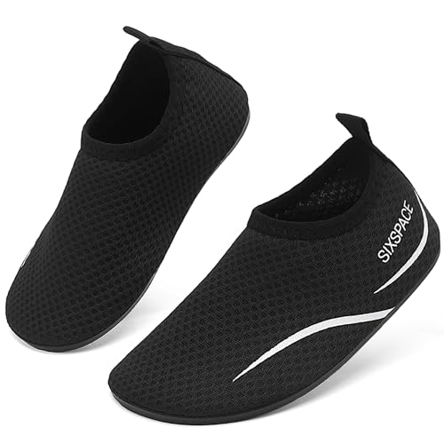 Sixspace Badeschuhe Kinder Wasserschuhe Schnell Trocknend Schwimmschuhe Rutschfeste Aquaschuhe Leicht Strandschuhe für Jungen Mädchen Surfschuhe Kleinkind Baby Barfußschuhe Beach Pool (Schwarz, 26 EU) von Sixspace