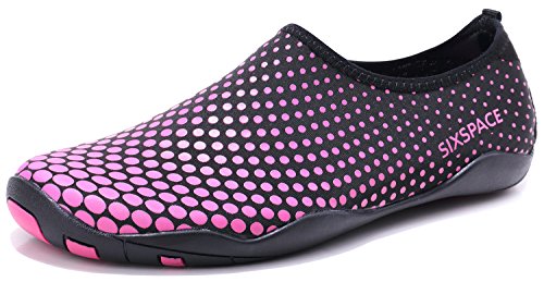 Sixspace Damen Badeschuhe Wasserschuhe Schwimmschuhe Männer Frauen Strandschuhe Barfußschuhe für Strand,Pool,Meer,Wassersport,Tauchen,Surfen,Aqua Cycling(Rose Rot 42 EU) von Sixspace