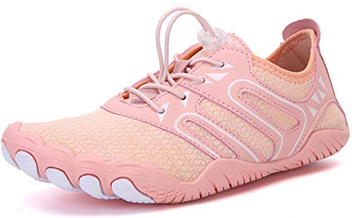 Sixspace Barfußschuhe Damen Badeschuhe Traillaufschuhe Outdoor & Indoor Training Fitnessschuhe Wander Wald Strand Straße Laufschuhe Walkingschuhe Schnell Trocknend Aquaschuhe（Pink 38 EU） von Sixspace