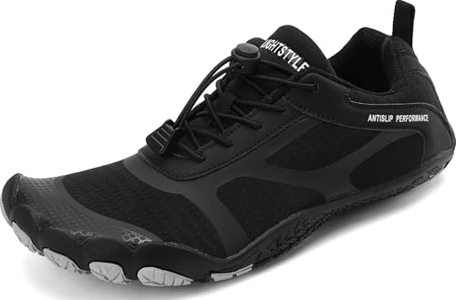 Sixspace Barfussschuhe Damen Outdoor Zehenschuhe Barfußschuhe Herren Traillaufschuhe Atmungsaktiv Leichte Fitnessschuhe Schnell Trocknend Badeschuhe (Schwarz, 42EU) von Sixspace
