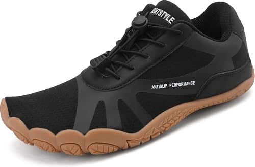 Sixspace Barfußschuhe Damen Outdoor Zehenschuhe Barfussschuhe Herren Traillaufschuhe Atmungsaktiv Leichte Fitnessschuhe Schnell Trocknend Badeschuhe (Schwarz Braun, 45EU) von Sixspace