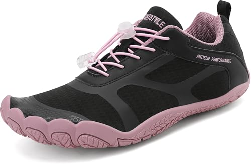 Sixspace Barfussschuhe Damen Outdoor Zehenschuhe Barfußschuhe Herren Traillaufschuhe Atmungsaktiv Leichte Fitnessschuhe Schnell Trocknend Badeschuhe (Schwarz Rose, 38EU) von Sixspace