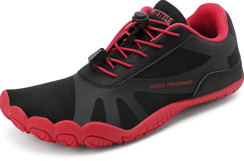 Sixspace Barfußschuhe Damen Outdoor Zehenschuhe Barfussschuhe Herren Traillaufschuhe Atmungsaktiv Leichte Fitnessschuhe Schnell Trocknend Badeschuhe (Schwarz Rot, 41EU) von Sixspace