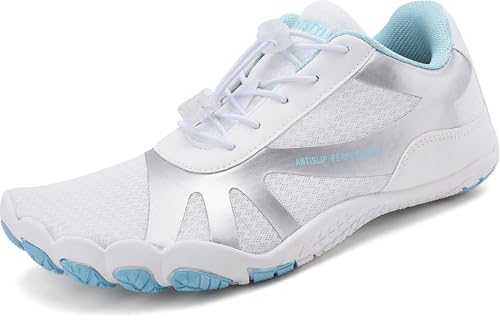 Sixspace Barfussschuhe Damen Outdoor Zehenschuhe Barfußschuhe Herren Traillaufschuhe Atmungsaktiv Leichte Fitnessschuhe Schnell Trocknend Badeschuhe (Weiß, 43EU) von Sixspace