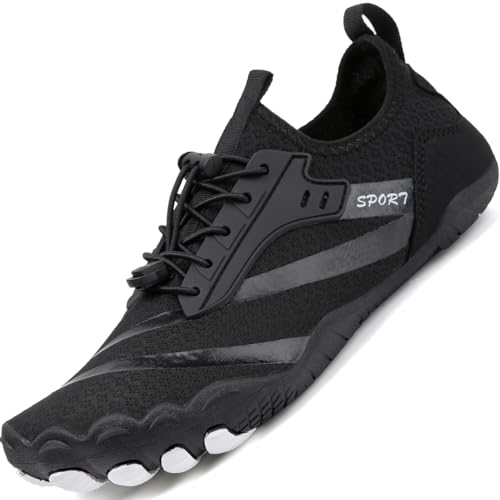 Sixspace Barfußschuhe Herren Damen Fitnessschuhe Sport Traillaufschuhe Minimalistische Barfuss Schuhe Atmungsaktive Kletterschuhe rutschfeste Badeschuhe(Schwarz,42 EU) von Sixspace