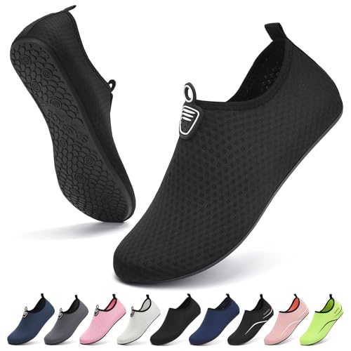 Sixspace Damen Herren Badeschuhe Wasserschuhe Schwimmschuhe Männer Frauen Strandschuhe Aquaschuhe Barfußschuhe für Strand,Pool,Meer,Wassersport,Tauchen,Surfen,Aqua Cycling(Schwarz 46 EU) von Sixspace