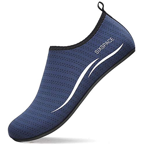 Sixspace Herren Damen Badeschuhe Wasserschuhe Aquaschuhe Strandschuhe Schnell Trocknend Slip on Breathable Schwimmschuhe Surfschuhe für Beach Pool Surfen Yoga Dunkelblau(Lieferantengröße 36 EU) von Sixspace