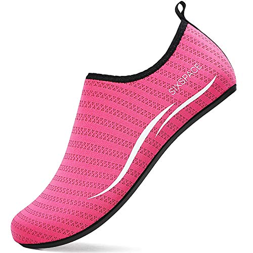 Sixspace Herren Damen Badeschuhe Wasserschuhe Aquaschuhe Strandschuhe Schnell Trocknend Slip on Breathable Schwimmschuhe Surfschuhe für Beach Pool Surfen Yoga Rose rot(Lieferantengröße 35 EU) von Sixspace