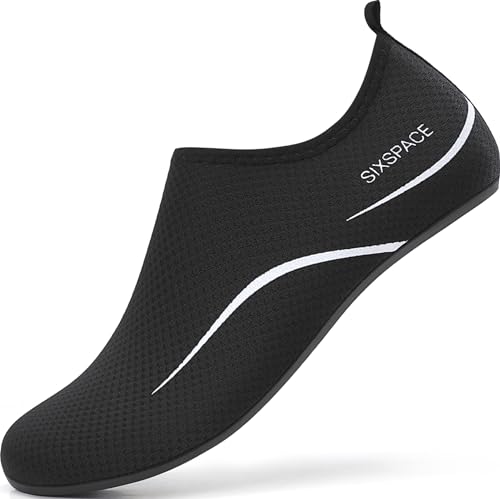 Sixspace Herren Damen Badeschuhe Wasserschuhe Aquaschuhe Strandschuhe Schnell Trocknend Slip on Breathable Schwimmschuhe Surfschuhe für Beach Pool Surfen Yoga Schwarz(Lieferantengröße 34 EU) von Sixspace