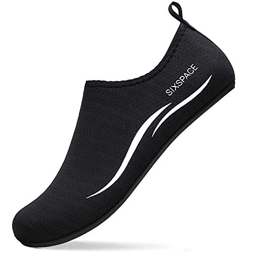 Sixspace Herren Damen Badeschuhe Wasserschuhe Aquaschuhe Strandschuhe Schnell Trocknend Slip on Breathable Schwimmschuhe Surfschuhe für Beach Pool Surfen Yoga Schwarz(Lieferantengröße 45 EU) von Sixspace