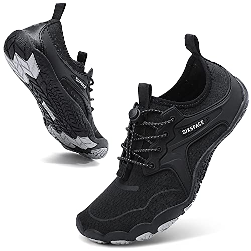 Sixspace Herren Damen Barfussschuhe Badeschuhe Atmungsaktiv Wasserschuhe Laufschuhe Traillaufschuhe Schnell Trocknend Strandschuhe Fitnessschuhe für Wassersport Outdoor Trekking,Schwarz 37 EU von Sixspace