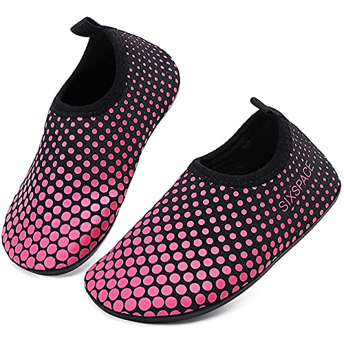 Sixspace Kinder Hausschuhe Mädchen Jungen Lauflernschuhe Weiche Slipper Kleinkindschuhe Atmungsaktive Leichte Barfußschuhe Flexibel Badeschuhe mit Gummibodensohle(Rosa,21 EU) von Sixspace