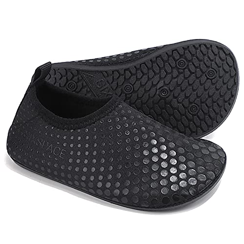 Sixspace Kinder Hausschuhe Mädchen Jungen Lauflernschuhe Weiche Slipper Kleinkindschuhe Atmungsaktive Leichte Barfußschuhe Flexibel Badeschuhe mit Gummibodensohle(Schwarz,21 EU) von Sixspace