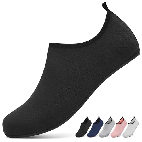 Sixspace Badeschuhe Damen Herren Wasserschuhe Schnell Trocken Schwimmschuhe Leicht Strandschuhe Aquaschuhe Outdoor Barfußschuhe(Schwarz 42 EU) von Sixspace