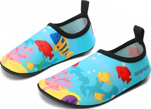 Wasserschuhe Badeschuhe Kinder Schnell Trocknend Schwimmschuhe rutschfeste Aquaschuhe Leicht Strandschuhe für Jungen Mädchen Surfschuhe Kleinkind Baby Barfußschuhe Beach Pool (Blau, 24 EU) von Sixspace