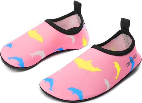 Wasserschuhe Badeschuhe Kinder Schnell Trocknend Schwimmschuhe rutschfeste Aquaschuhe Leicht Strandschuhe für Jungen Mädchen Surfschuhe Kleinkind Baby Barfußschuhe Beach Pool (Lichtfarbe Rosa, 27 EU) von Sixspace