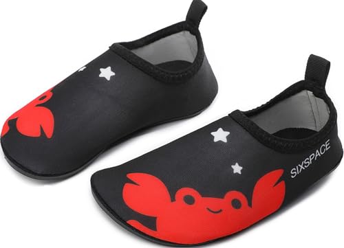 Wasserschuhe Badeschuhe Kinder Schnell Trocknend Schwimmschuhe rutschfeste Aquaschuhe Leicht Strandschuhe für Jungen Mädchen Surfschuhe Kleinkind Baby Barfußschuhe Beach Pool (Schwarz, 24 EU) von Sixspace