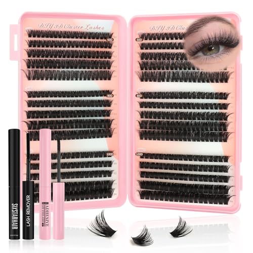 Sixstarhair Einzeln Wimpern 60D 80D 100D Wimpern Extensions Set with Lash Glue and Remover 580 PCS DIY Individual Lashes Extension Set Volume 10-16mm Fake Lashes von Sixstarhair