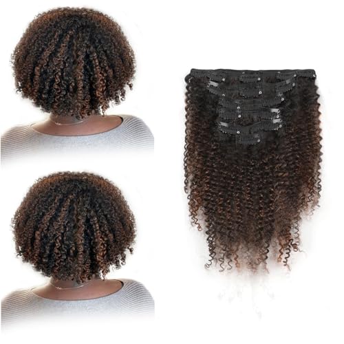 Sixstarhair Kinky Curly Clip-In Extensions 50cm Brasilianisches Virgin Haar 3C 4A für afroamerikanische Frauen Mit Schwarz verwurzelt Ausblendend zu Naturschwarz mit Schokoladenbraun 4# 7 Teile 120g von Sixstarhair