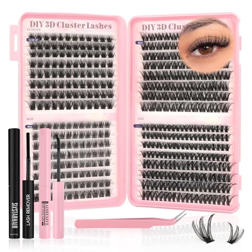 Sixstarhair Lash Extension Set 448Pcs Cluster Wimpern mit Wimpernkleber & Entferner, Lash Tweezers 10-16mm 4 Styles DIY Wimpern Extensions Set von Sixstarhair