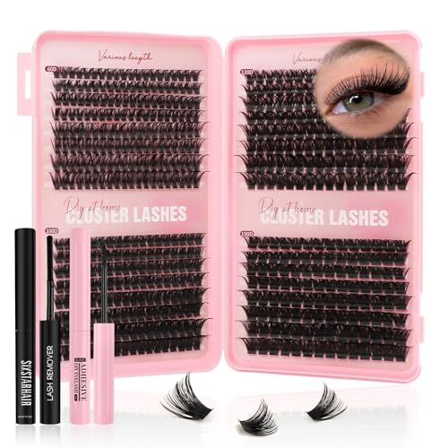 Sixstarhair Wimpern Extensions Set 544 Stück Cluster Lashes with Wimpernkleber and Remover 10-16mm 60D 100D 120D 150D DIY Volume D Curl Lash Extension Set von Sixstarhair