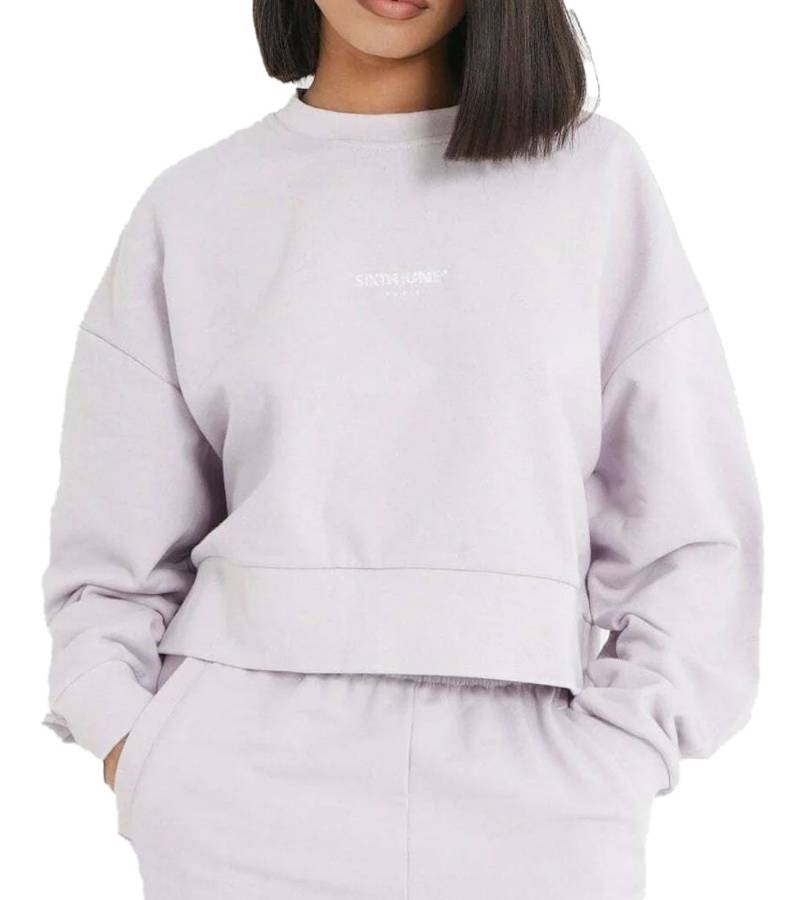 Sixth June Damen Crop-Pullover mit Sixth June Stickerei Rundhals-Pullover Langarm-Shirt W33810ESW Flieder von Sixth June