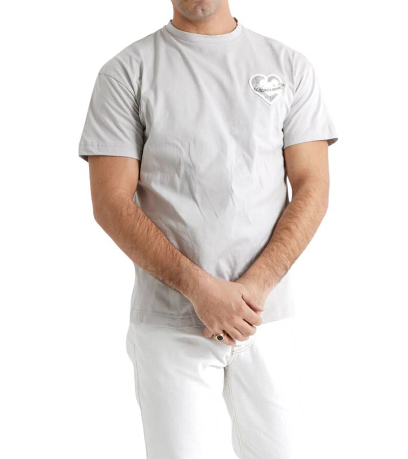 Sixth June Embroidered Heart Logo Herren T-Shirt mit gesticktem Herz und abnehmbarer Metallnadel Baumwoll-Shirt Rundhals-Shirt 43117 Grau von Sixth June