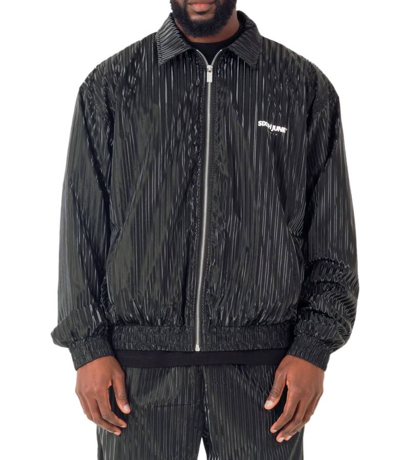 Sixth June Herren Übergangs-Jacke mit Glanzeffekt Frühlings-Jacke mit gewelltem Steppstoff M12672VJA Schwarz von Sixth June