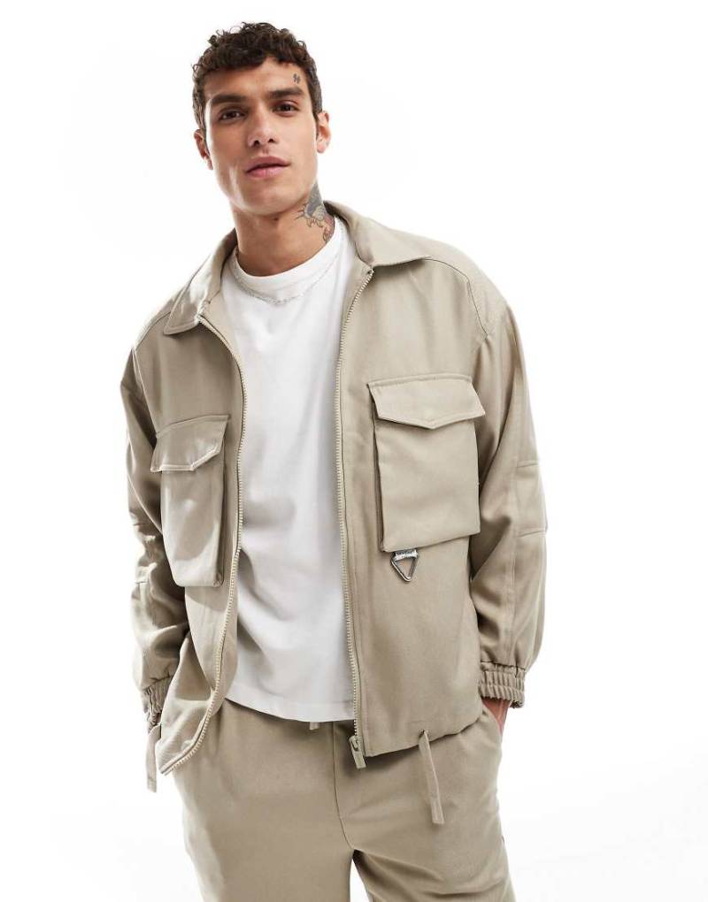 Sixth June - Jacke in Beige mit Vordertaschen und Logodetail, Kombiteil-Neutral von Sixth June